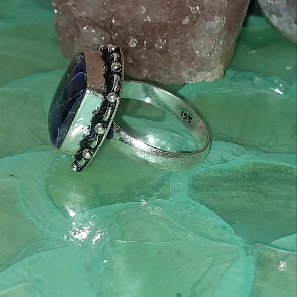 Sodalite Ring 925 Plated Size 8 - Picture 6 of 7